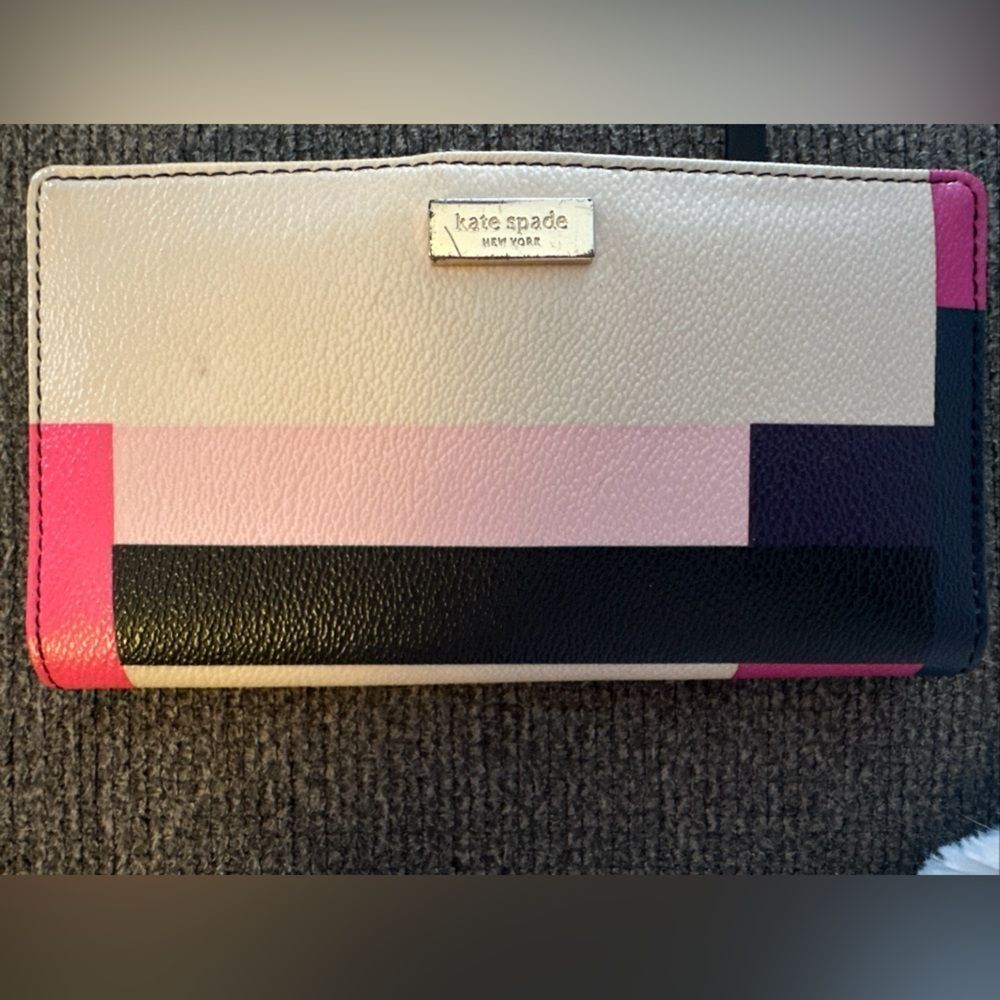 Kate Spade Colorblock Wallet in Pink, Black, and Cream Leather